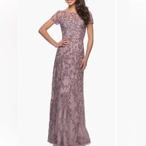 Elegant Mauve Lace Evening Gown